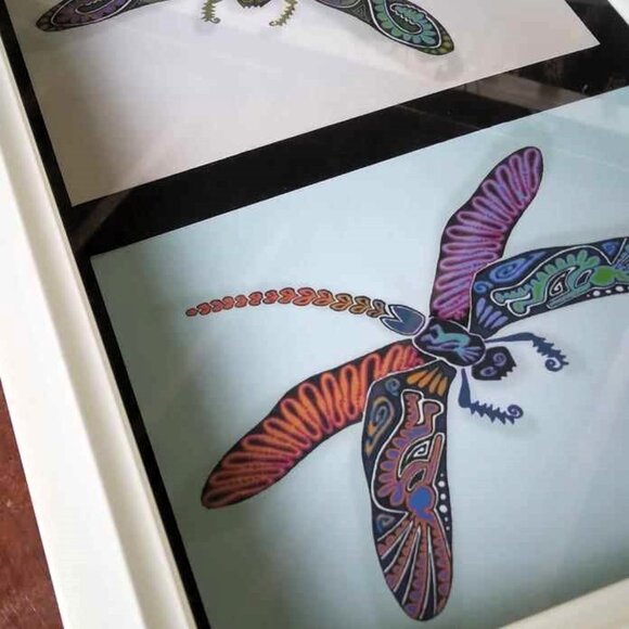 Three Dragonflies Art prints with Subliminal Wing Designs framed in a White Wood - Picture 6 of 12